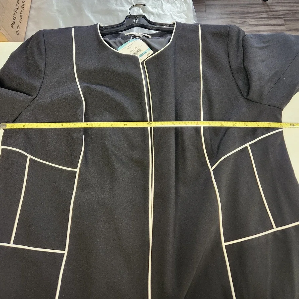 Kasper Stretch Crepe Piping Trim Long Open Front Black Jacket Womens Size‎ 20W